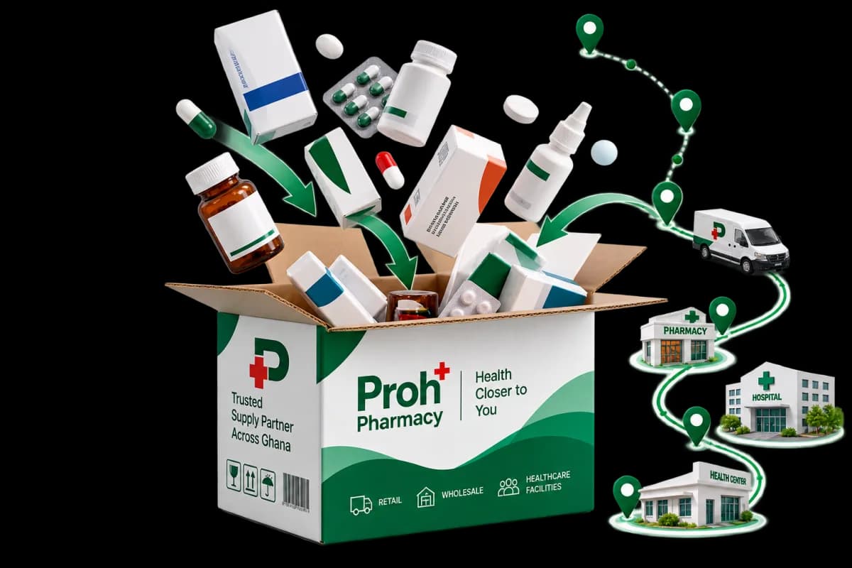 Medicines supplied from Proh Pharmacy to pharmacies, hospitals, and healthcare facilities across Ghana